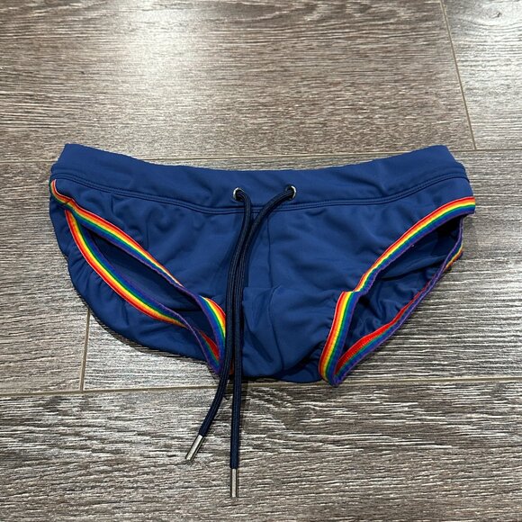 2(X)IST Men’s Swim Brief – Size Small – Navy with Rainbow Trim - Picture 3 of 8